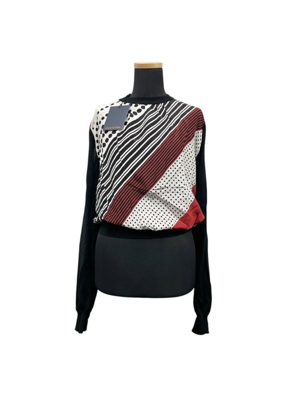 Louis Vuitton Silk Wool Knit Top Sweater Long Sleeve Dot Stripe Black Red S